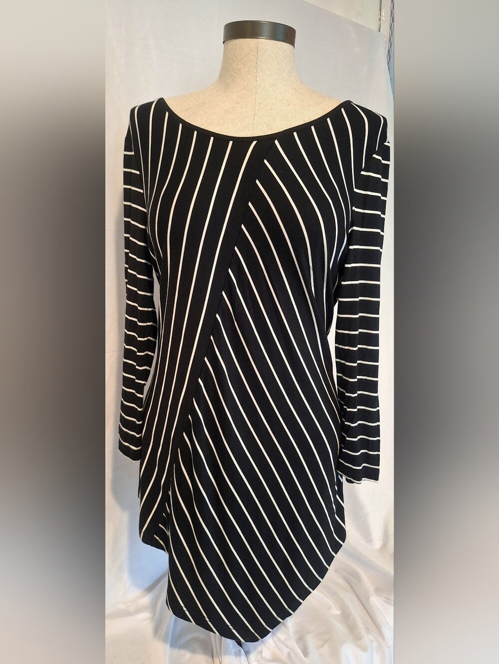 Cable & Gauge Black and White Striped Boatneck Tunic